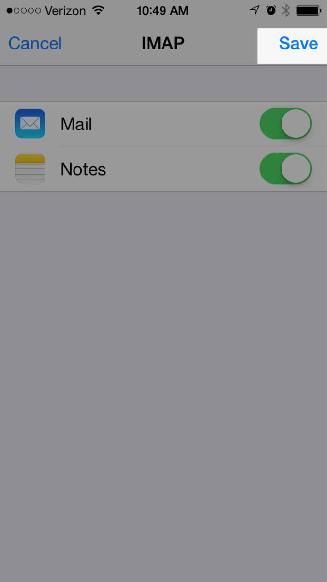 Step 9 » Once your account settings have been verified, tap "Save" in the upper right of your screen.