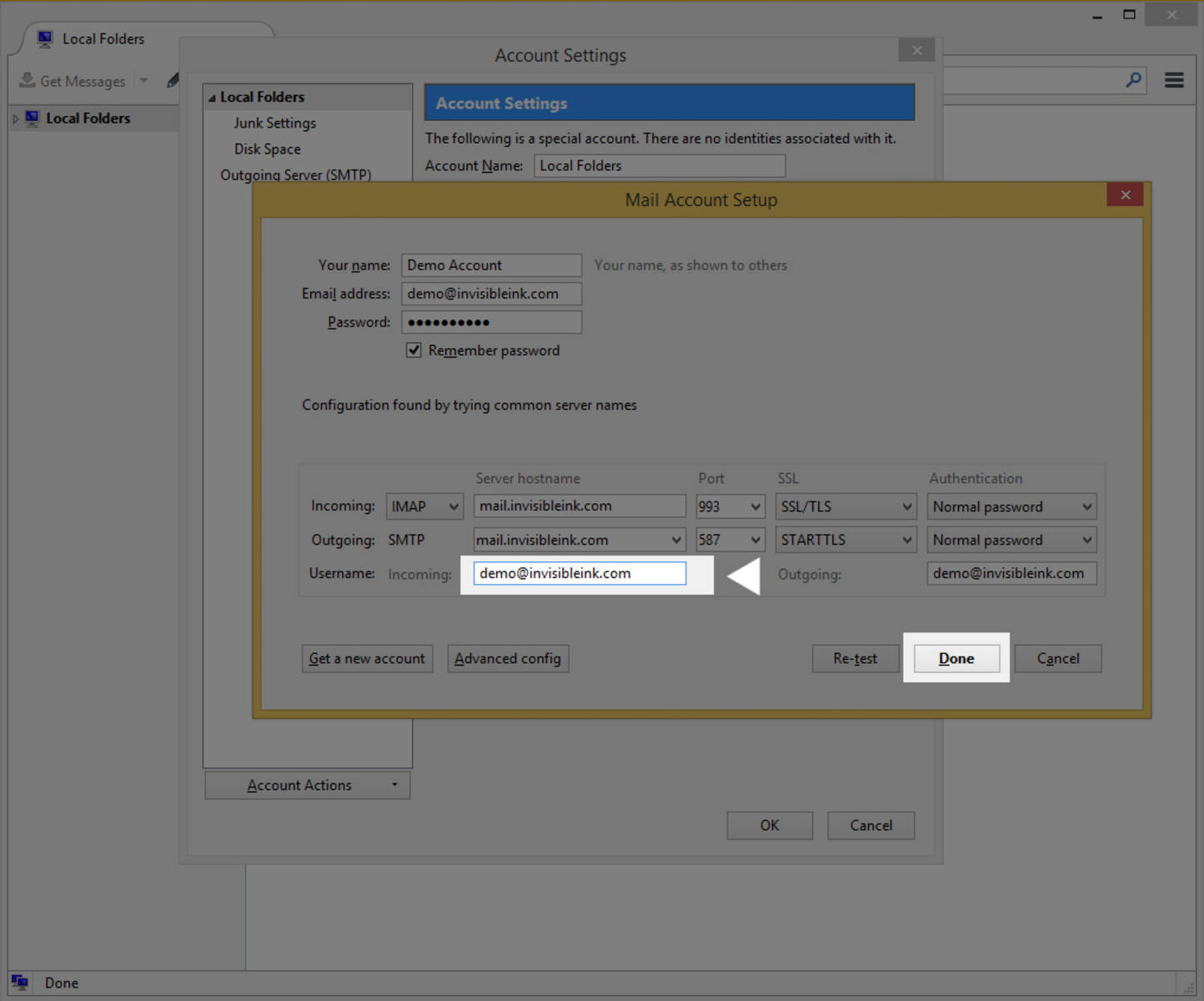Step 7 » Enter your full email address for the username, then click Done to create your account.