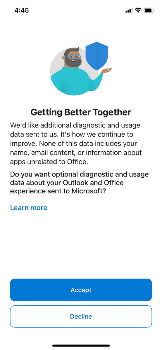 Step 6: Accept or Decline optional diagnostic data collection.