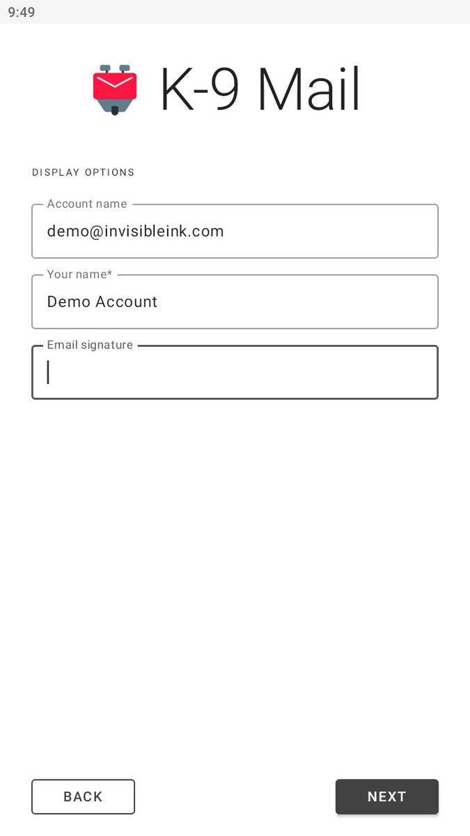 Step 7: Enter the display options for your new account, then tap next.
