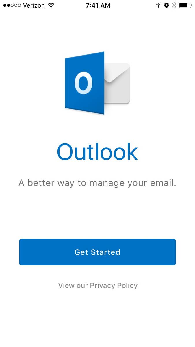 Step 1: Install Outlook from the app store. Open the app and tap Get Started to set up your account.