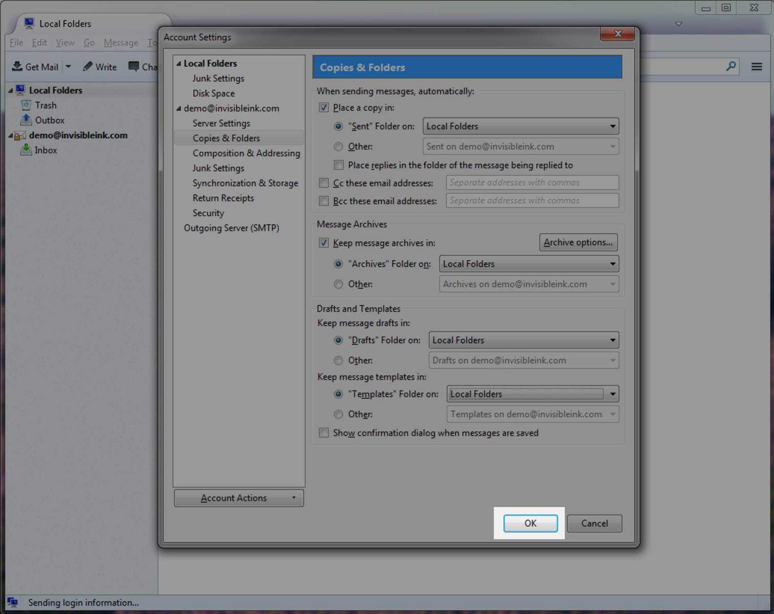 Step 7 » Click OK to return to the Inbox to start using your new account.