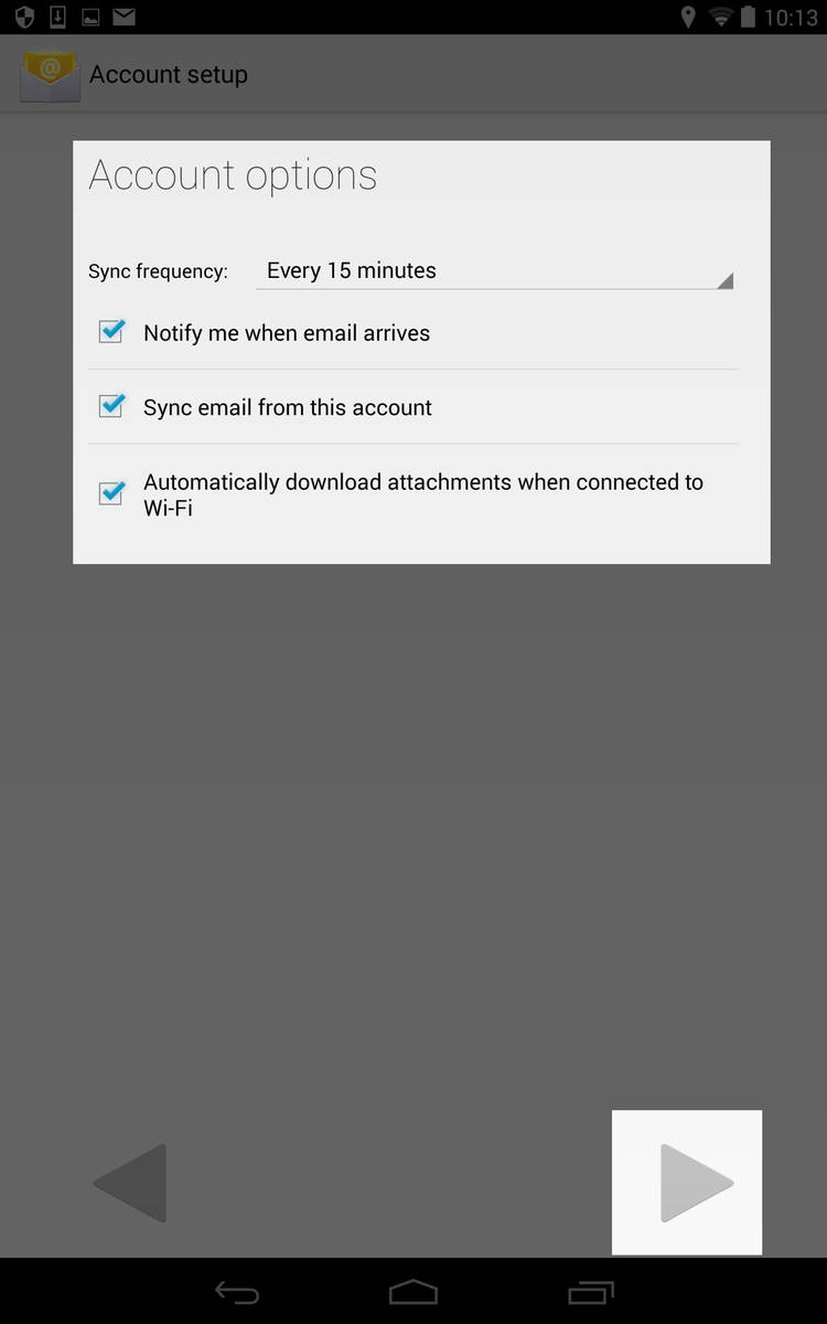 Step 9: Adjust the optional account options if desired, then tap the next arrow to continue.