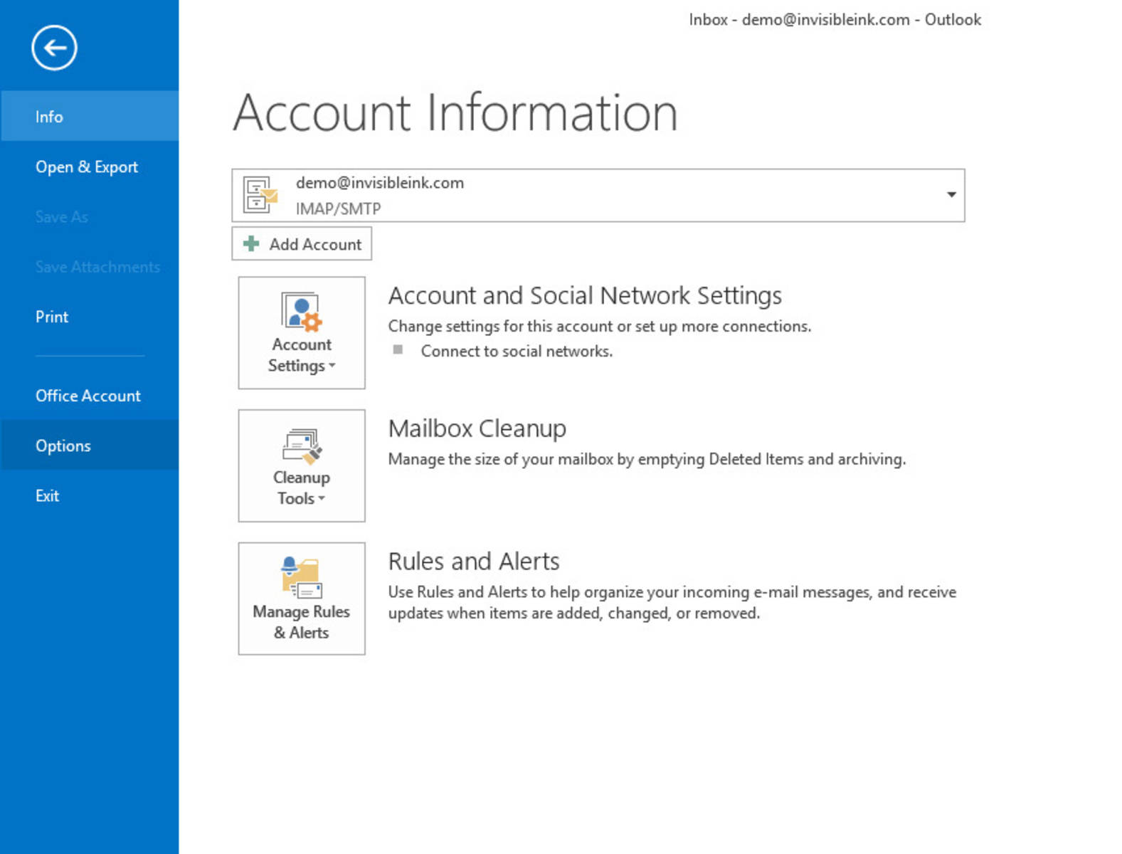 1 » From the File menu in Outlook, select Options