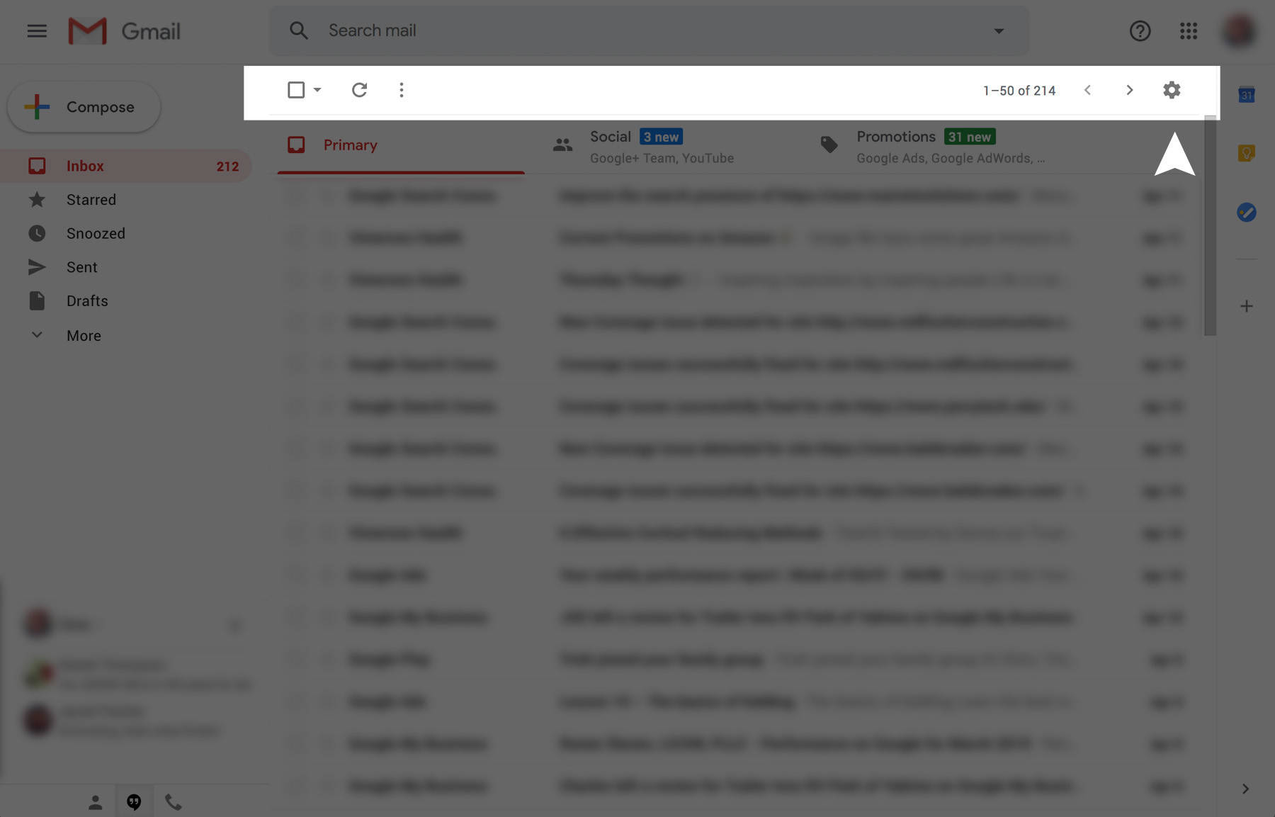 1) Sign in to Gmail and select the gear icon.