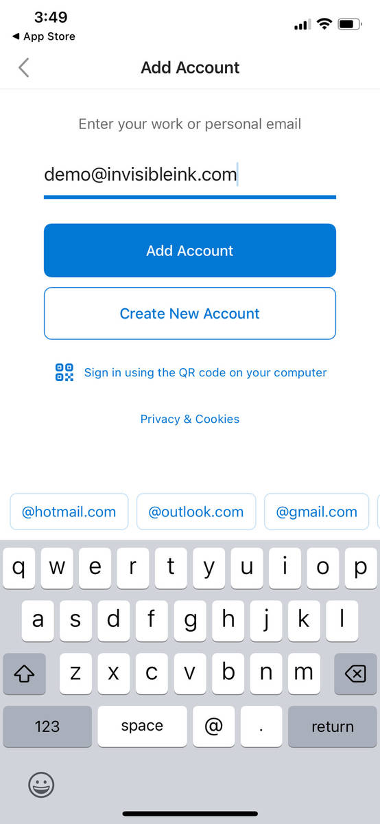 Step 2B: If Outlook doesn't find your account, enter your email address and tap Add Account. 