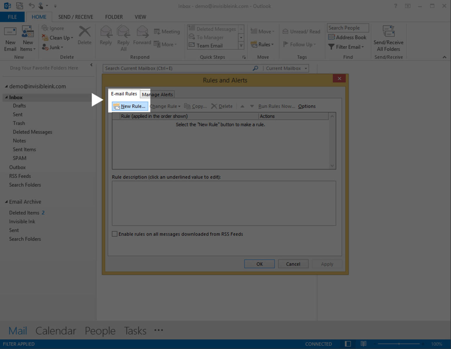 Part 1, Step 2: Click the New Rule button to create a new rule.
