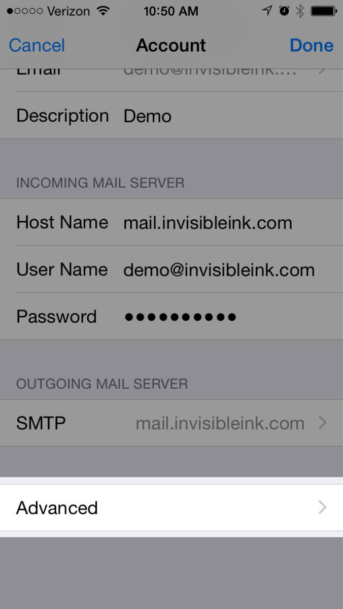 Step 12 » Swipe to the bottom of the account settings and select "Advanced"