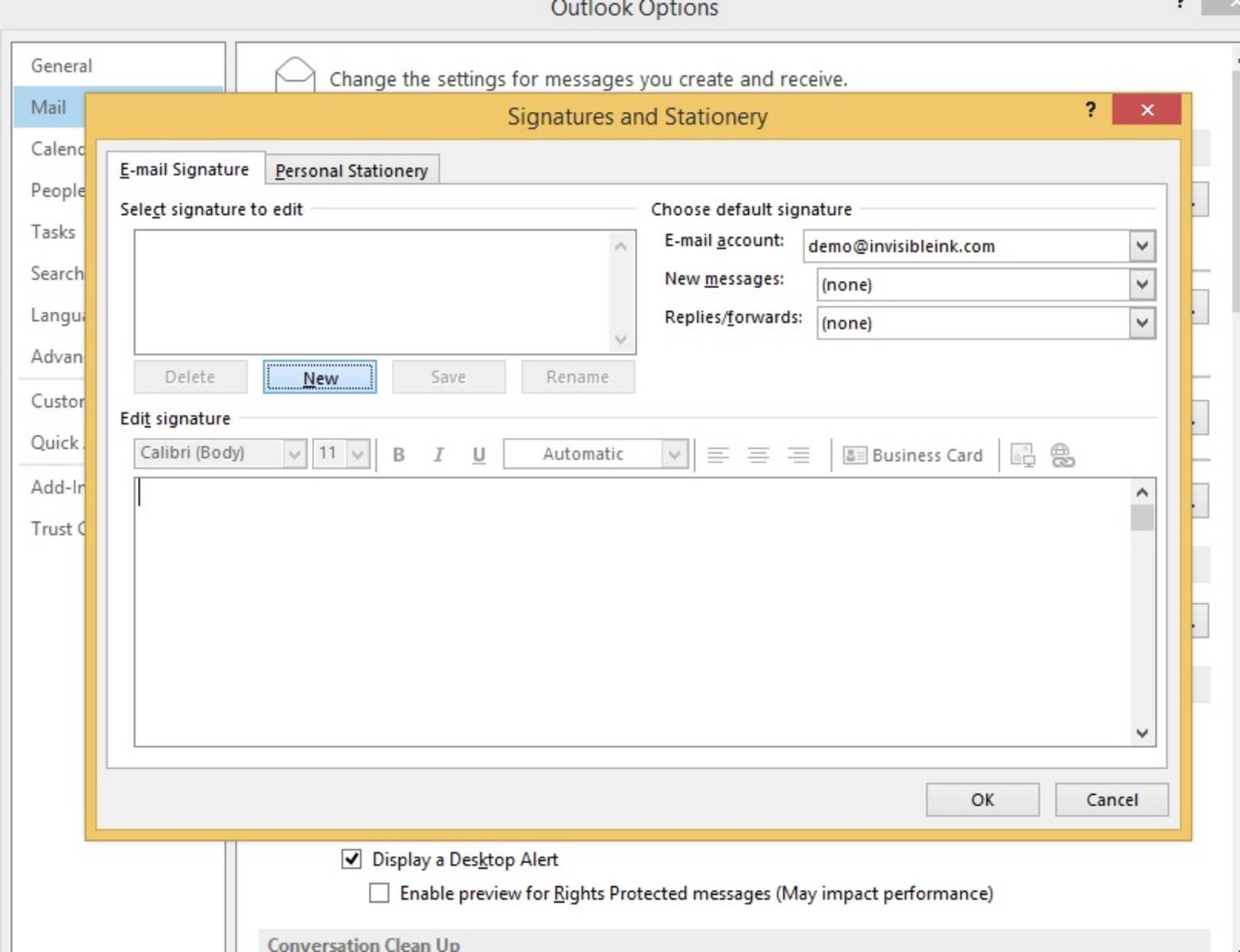 3 » Click the "New" button to create a new signature.