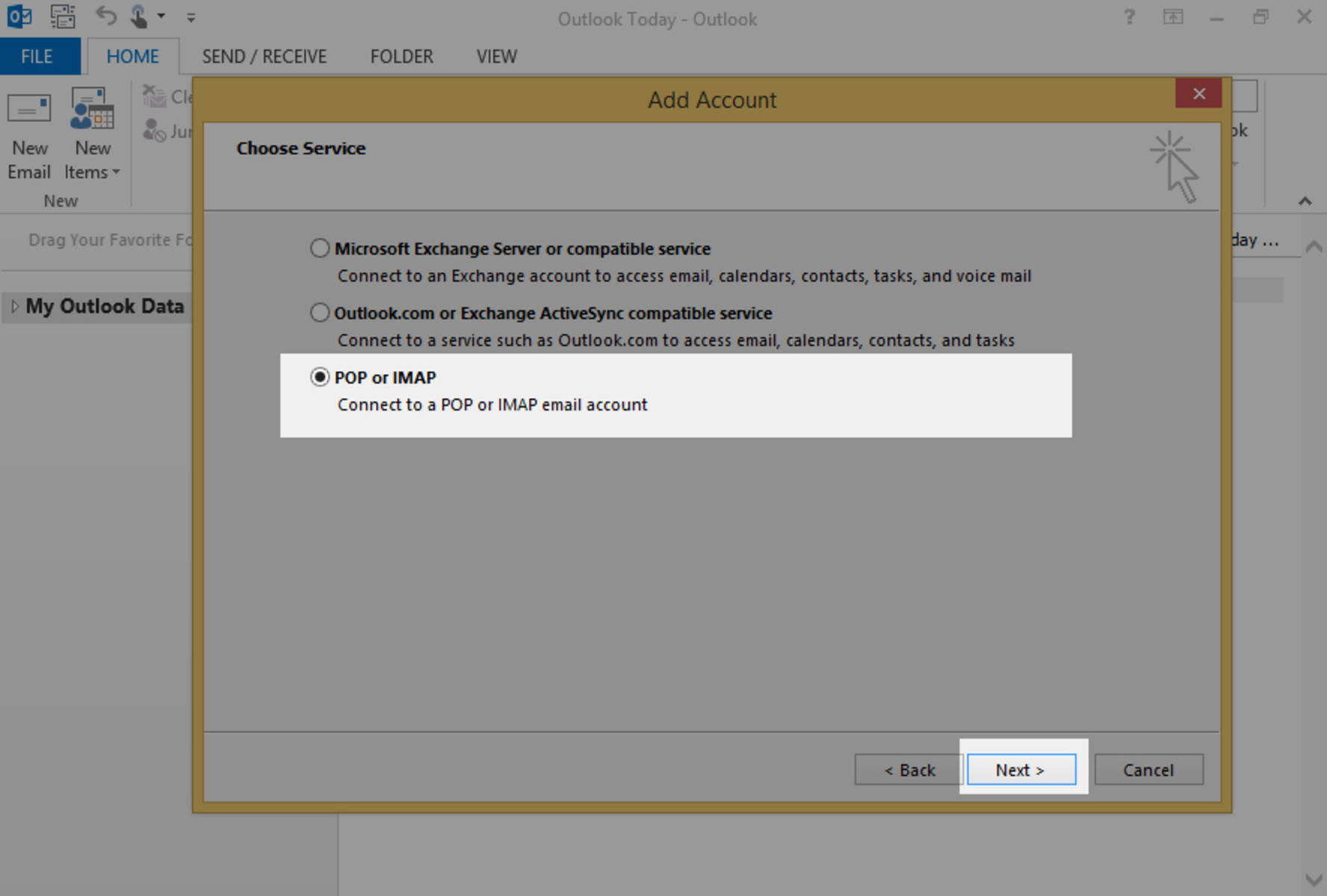 Step 3: Select "POP or IMAP", then click Next.