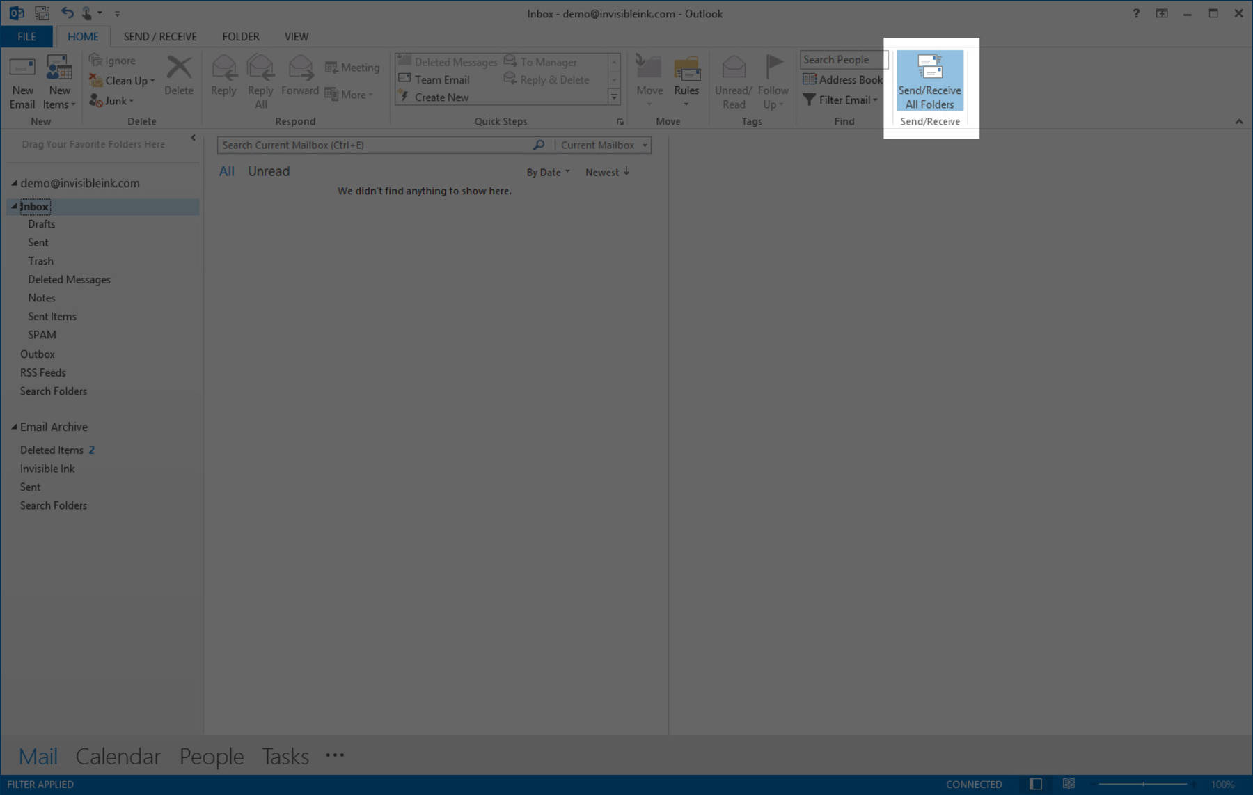 Step 4 » Click the Send/Receive button to download the missing items to your Inbox.