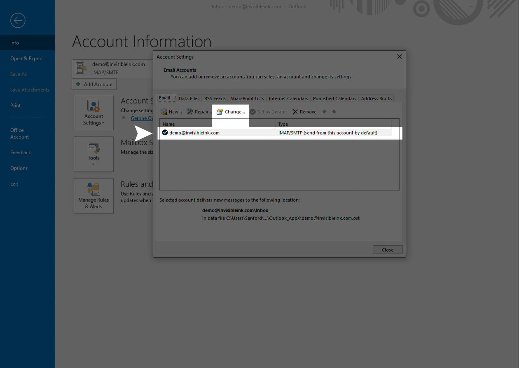 4)	Select the account you wish to update, then click the Change button.