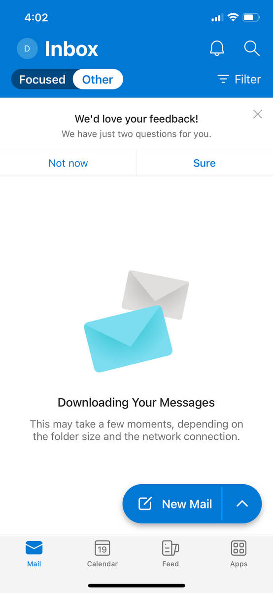 Step 8: We recommend switching the default inbox view from Focused to Other. You may need to select Load More Conversations if Outlook doesn't immediately start downloading your existing messages from the server.