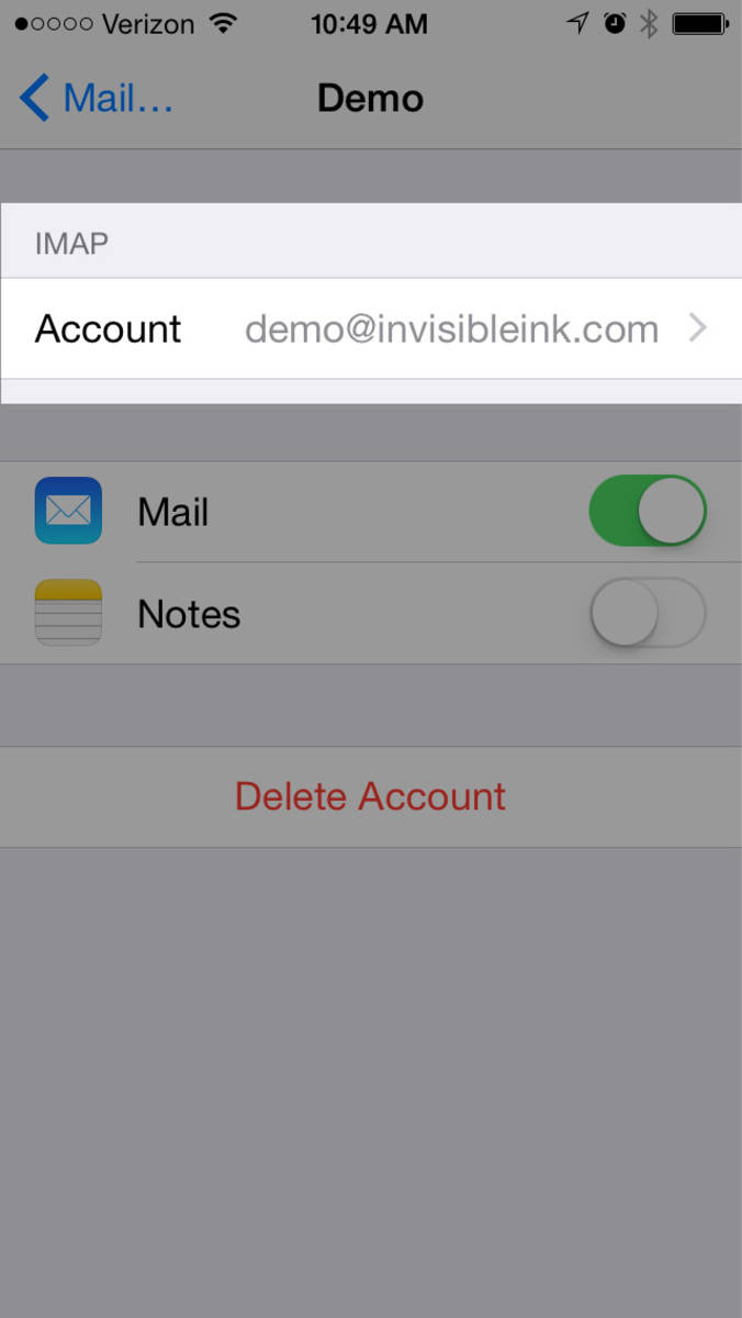 Step 11 » Select your email account listed under the IMAP heading