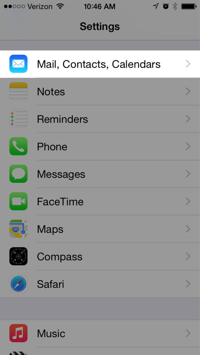 Step 1 » From the Settings app, select Mail, Contacts, Calendars