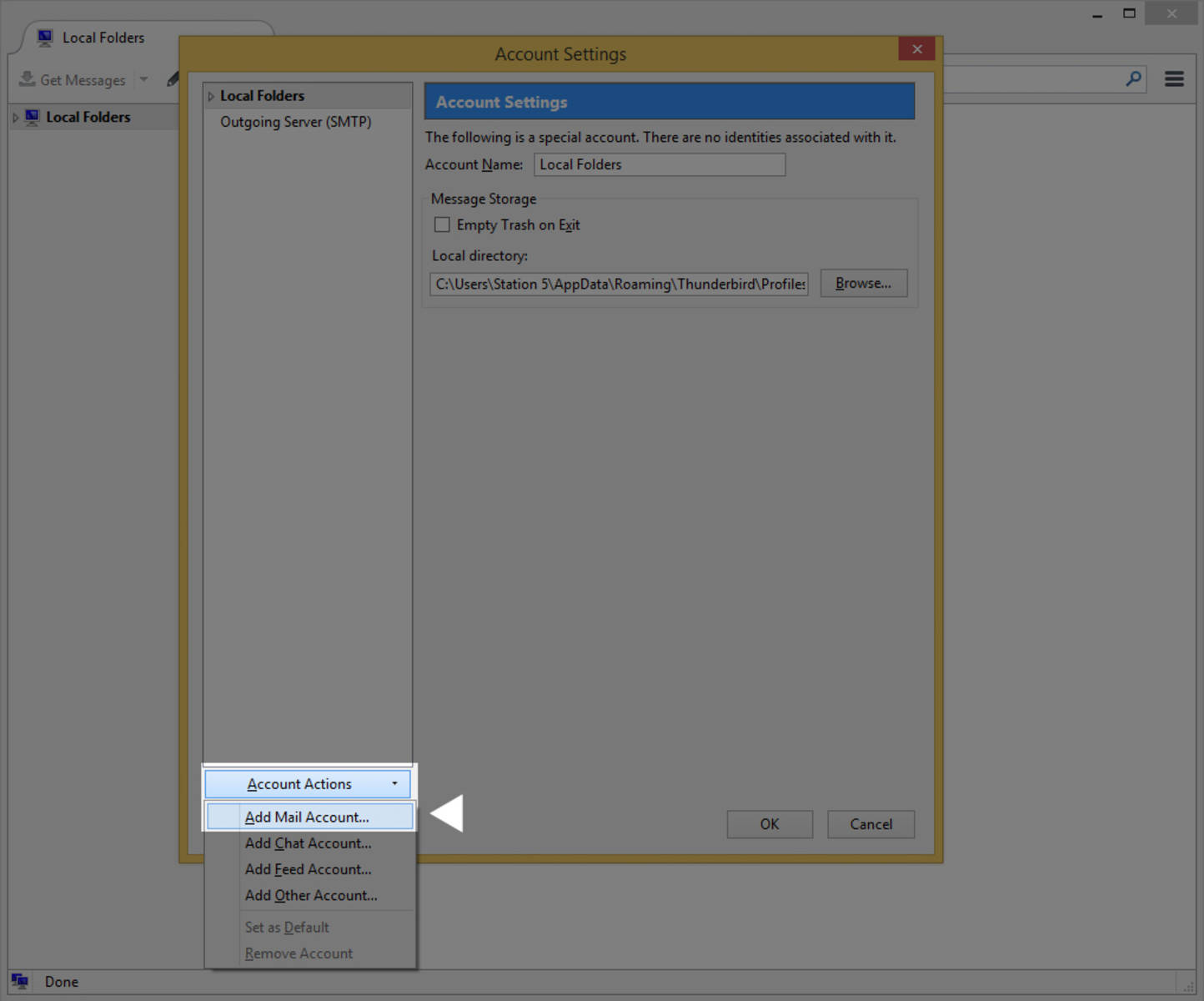 Step 2 » From the Account Actions menu (bottom left), select Add Mail Account.