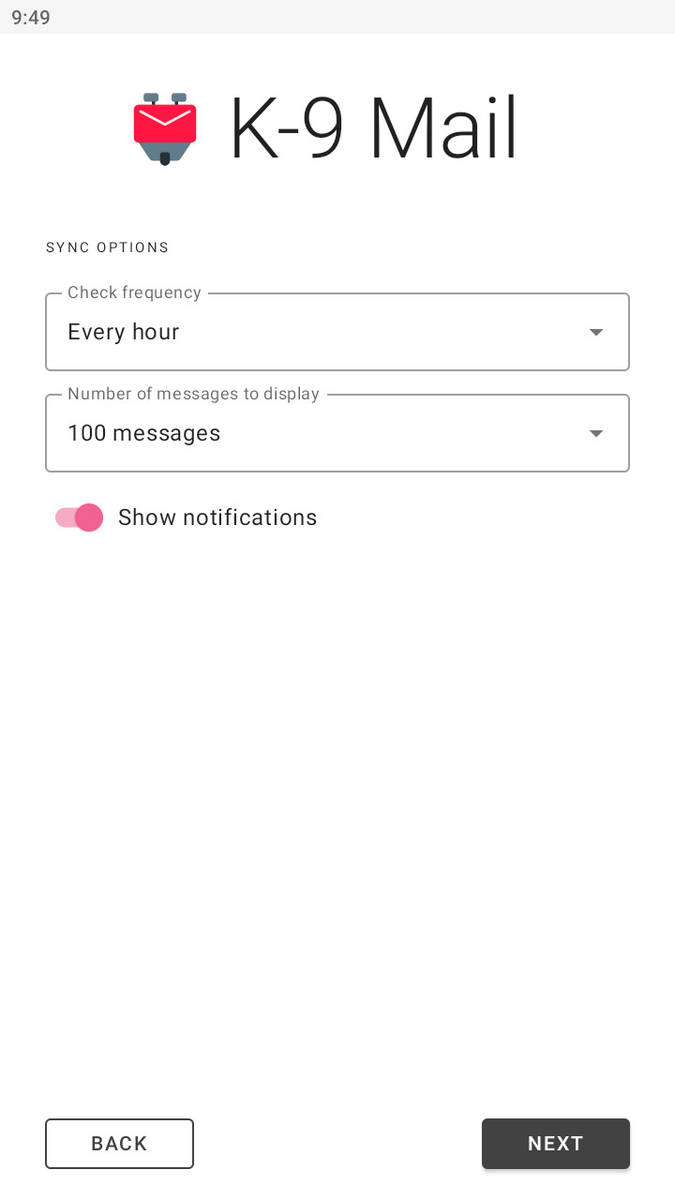 Step 8: Choose your sync and notification options, then tap next.