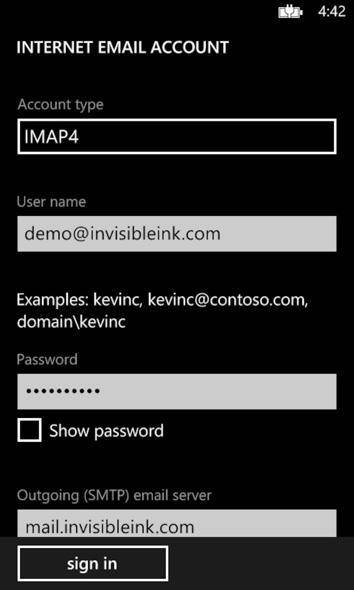 Step 6 » For Account Type, select IMAP4