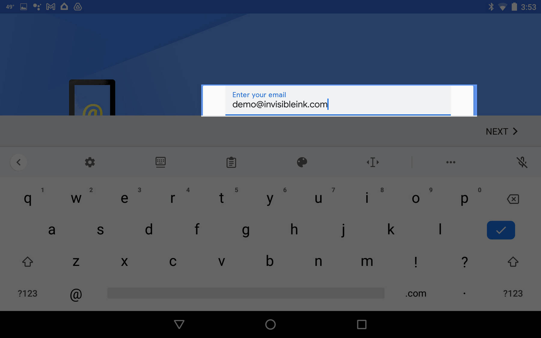 Enter your email address (all lowercase), then tap Next