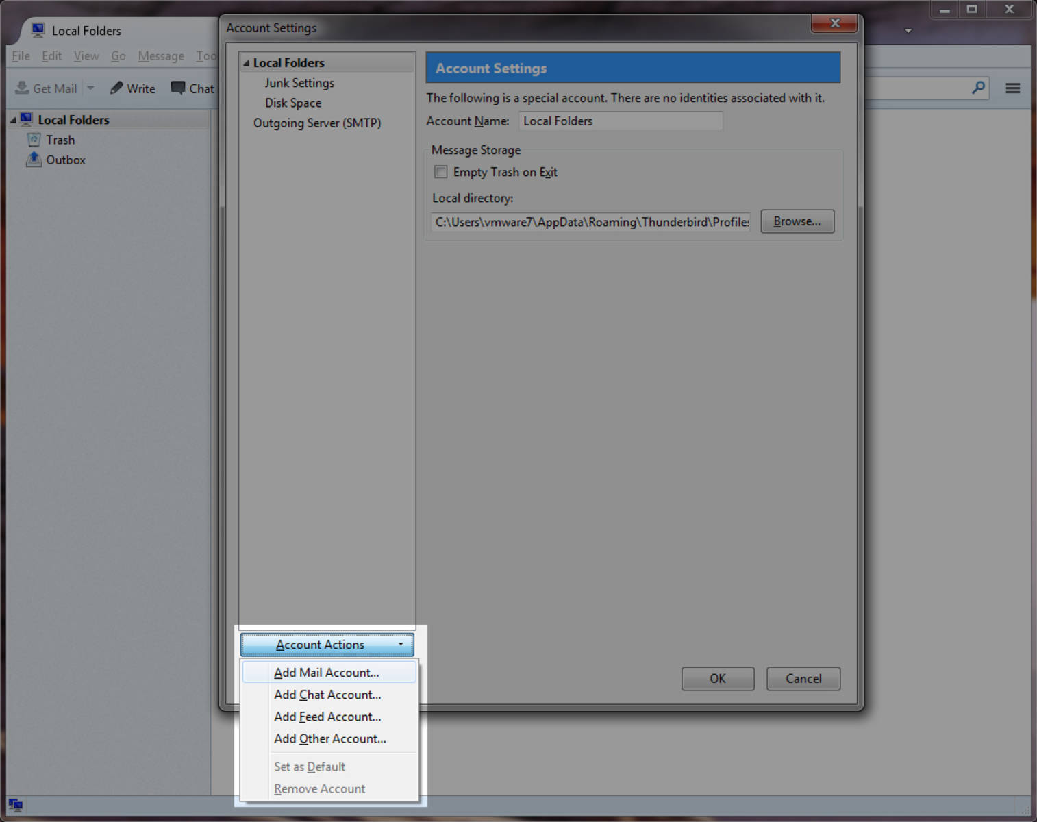 Step 2 » From the Account Actions menu (bottom left), select Add Mail Account.