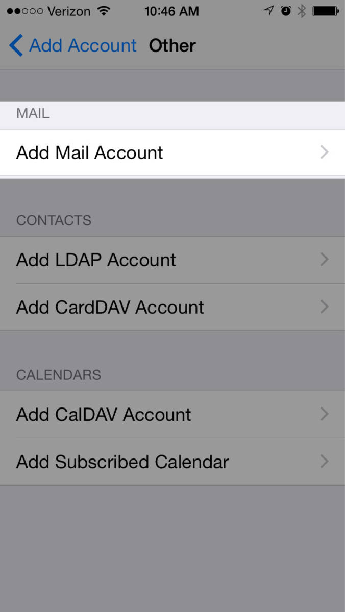 Step 4 » Select "Add Mail Account" to proceed.
