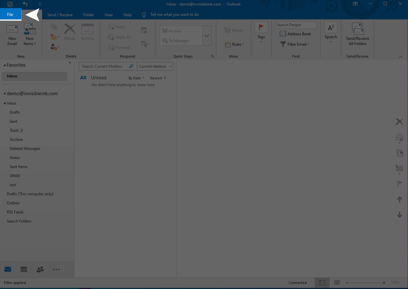 1) Open Outlook 2016 and click File.