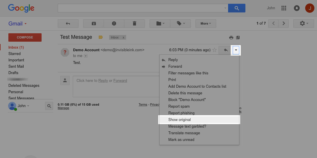 View message headers in Gmail