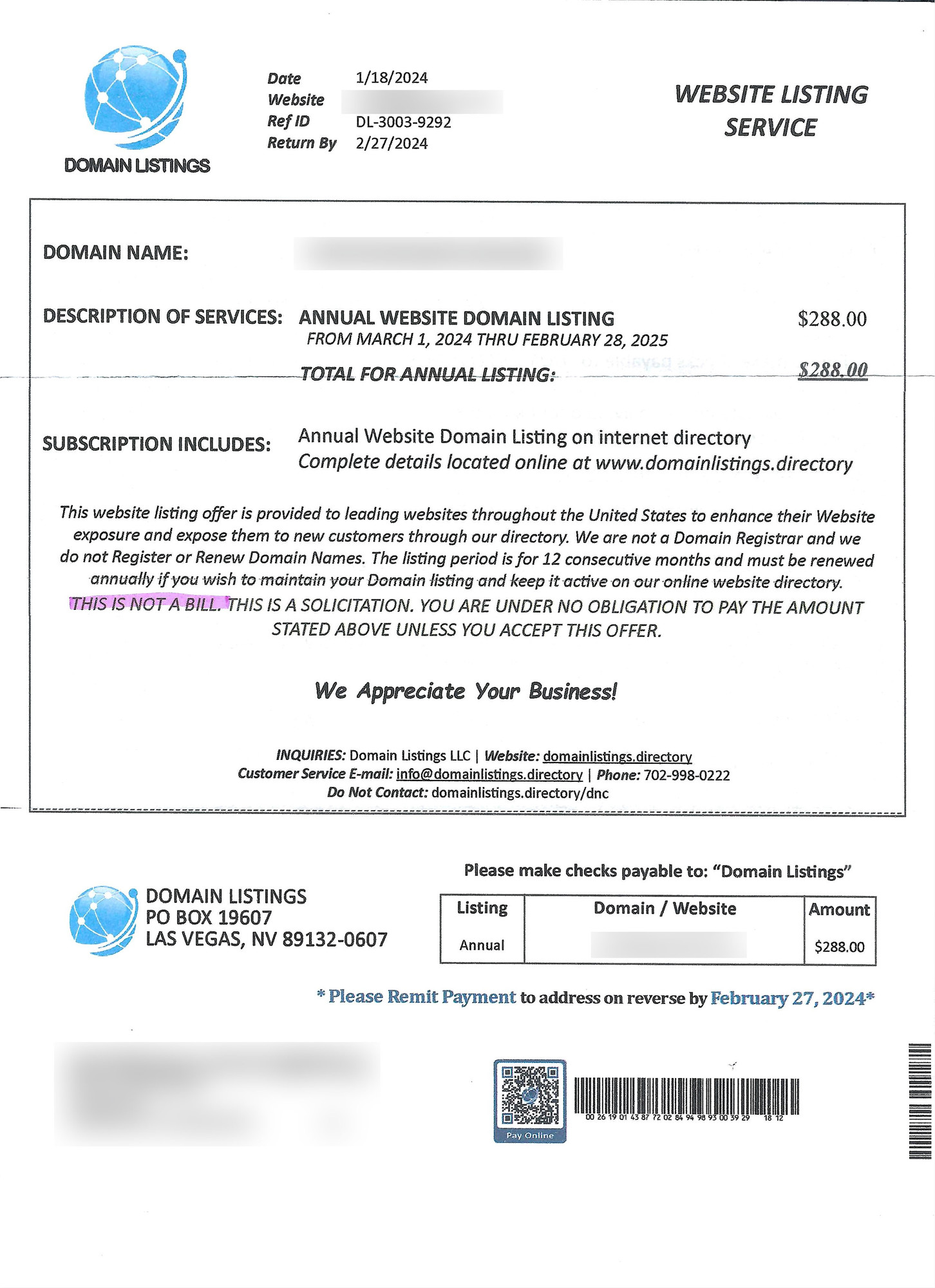Domain Listings Scam